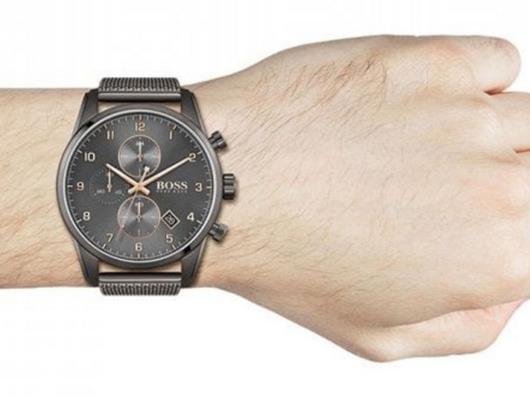 Hugo Boss Skymaster Chronograph Grey Dial Grey Mesh Bracelet Watch for Men - 1513837