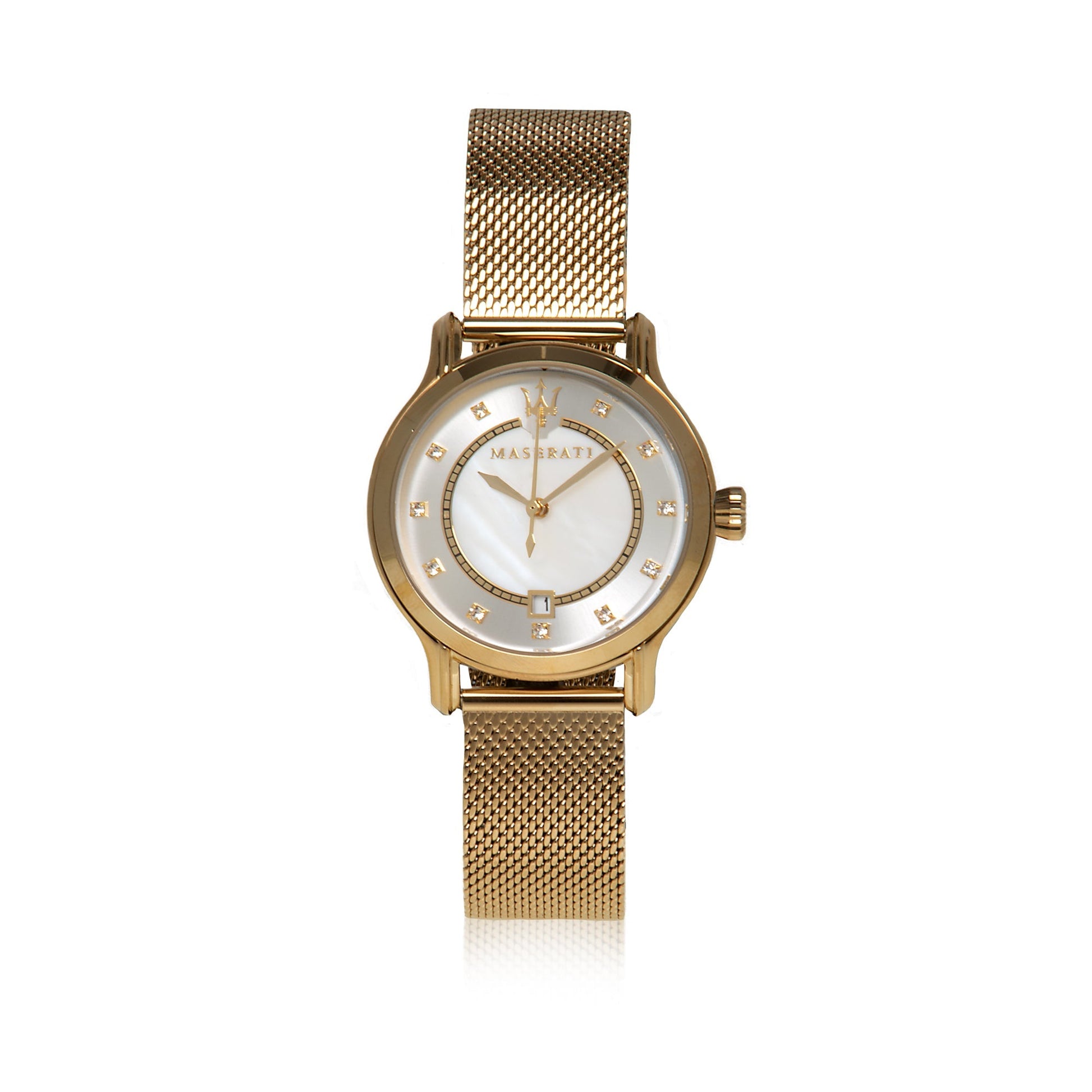 Maserati Epoca Mother of Pearl Dial Yellow Gold Mesh Strap Watch For Women - R8853118502