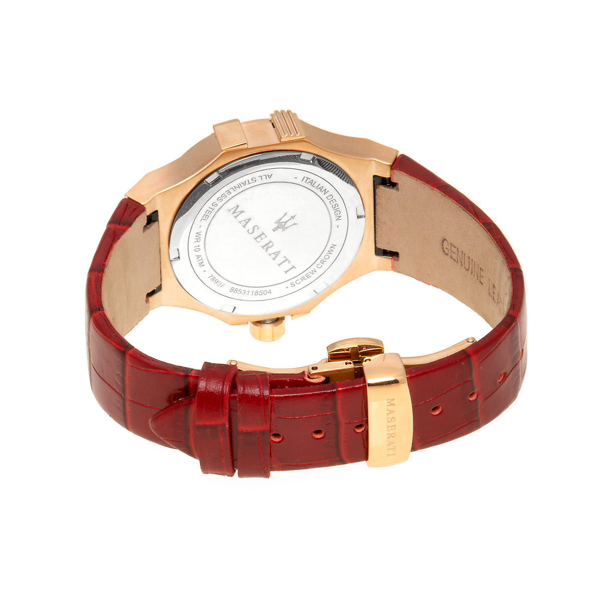 Maserati Potenza 35mm White Rose Gold Dial Red Leather Strap Watch For Women - R8851108501