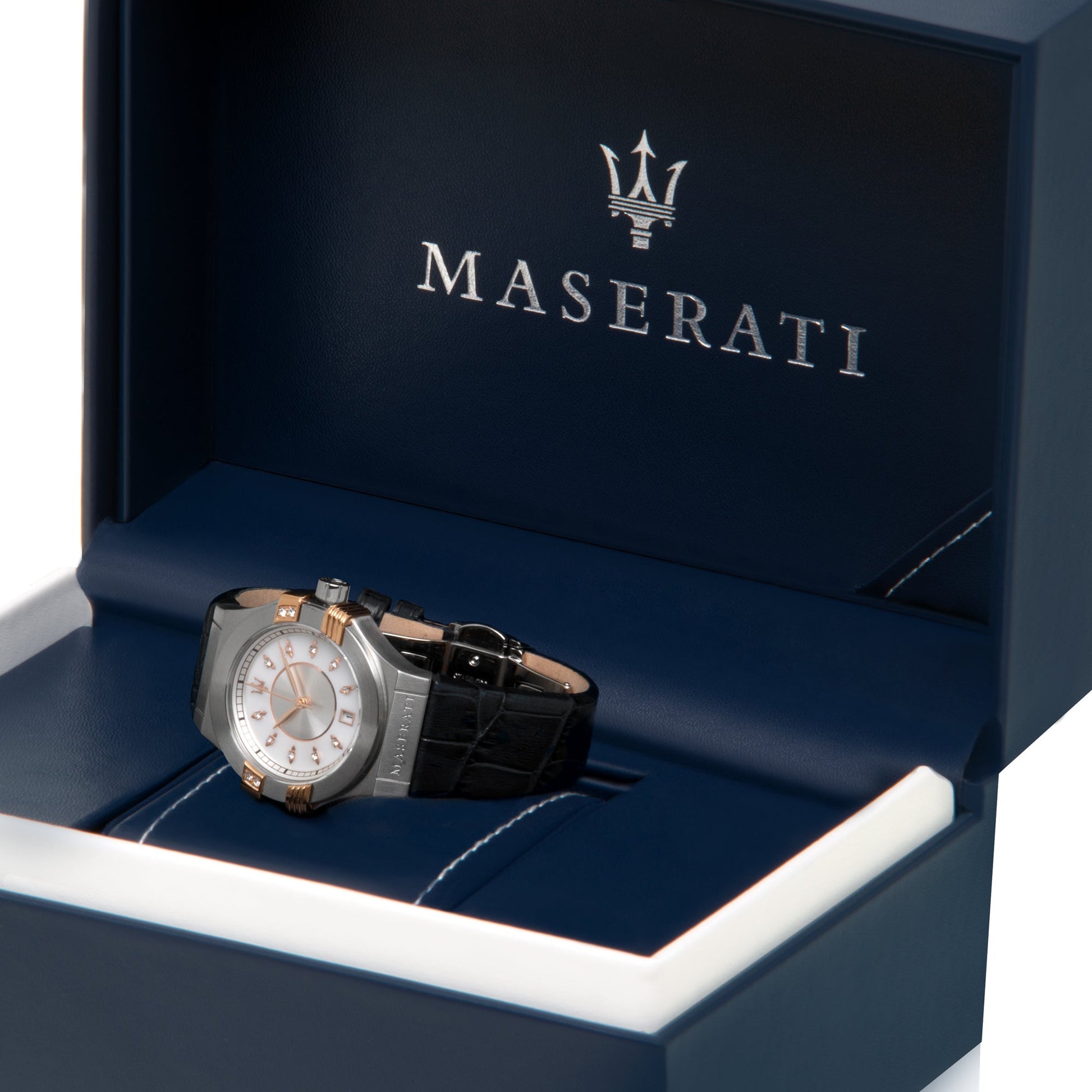 Maserati Potenza 35mm Diamond Silver Dial Blue Strap Watch For Women - R8851108502