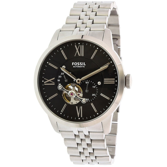 Fossil Townsman Automatic Black Dial Silver Steel Strap Watch for Men - ME3107