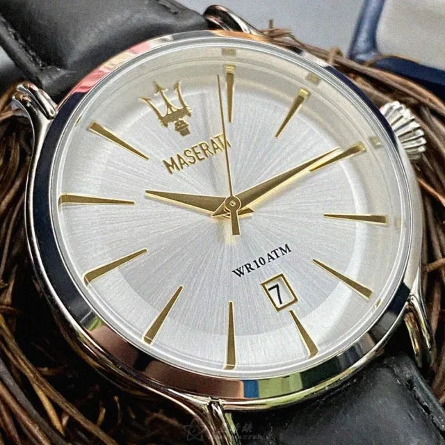 Maserati Epoca White Dial Black Leather Strap Watch For Men - R8851118002