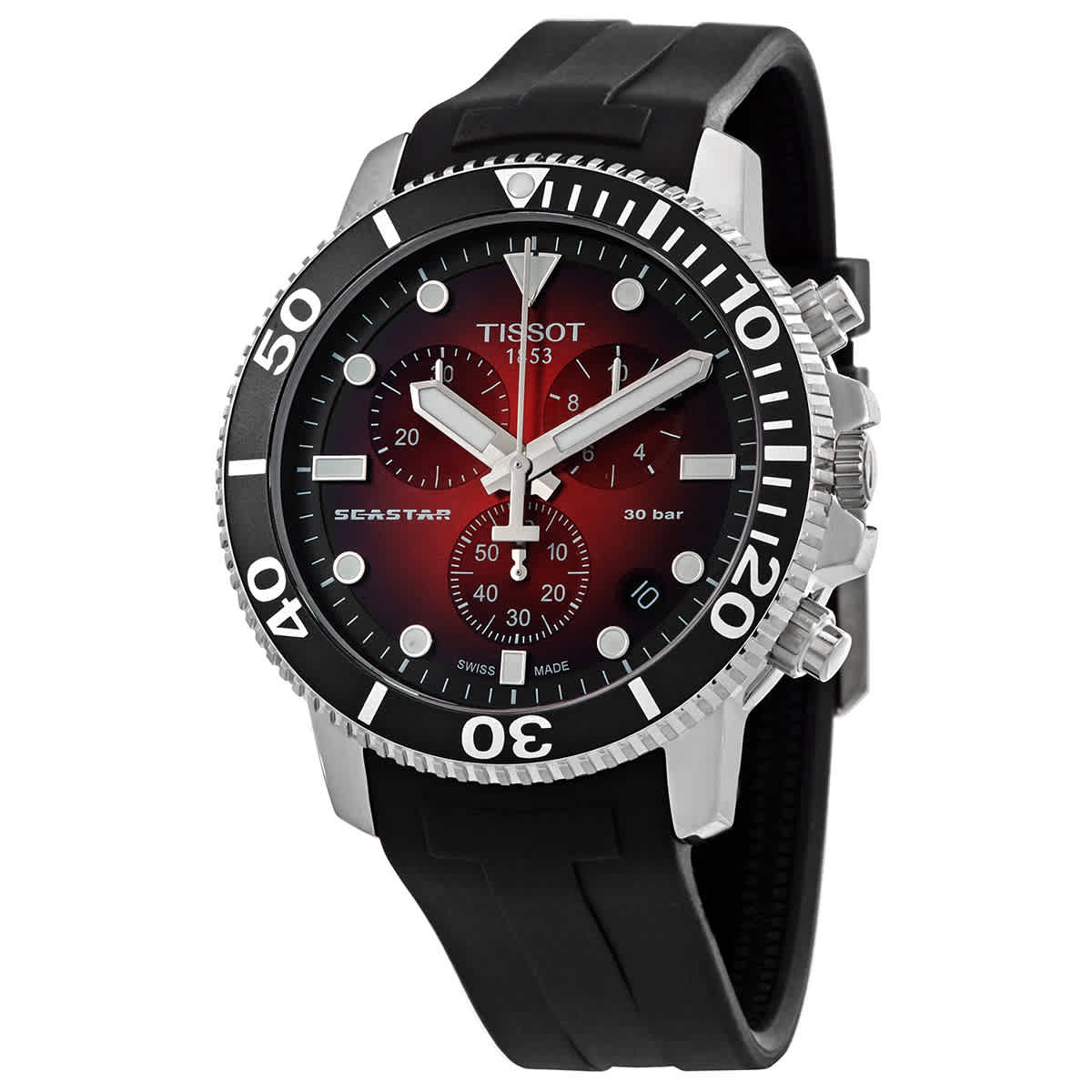 Tissot Seaster 1000 Chronograph Maroon Dial Black Rubber Strap Watch For Men - T120.417.17.421.00