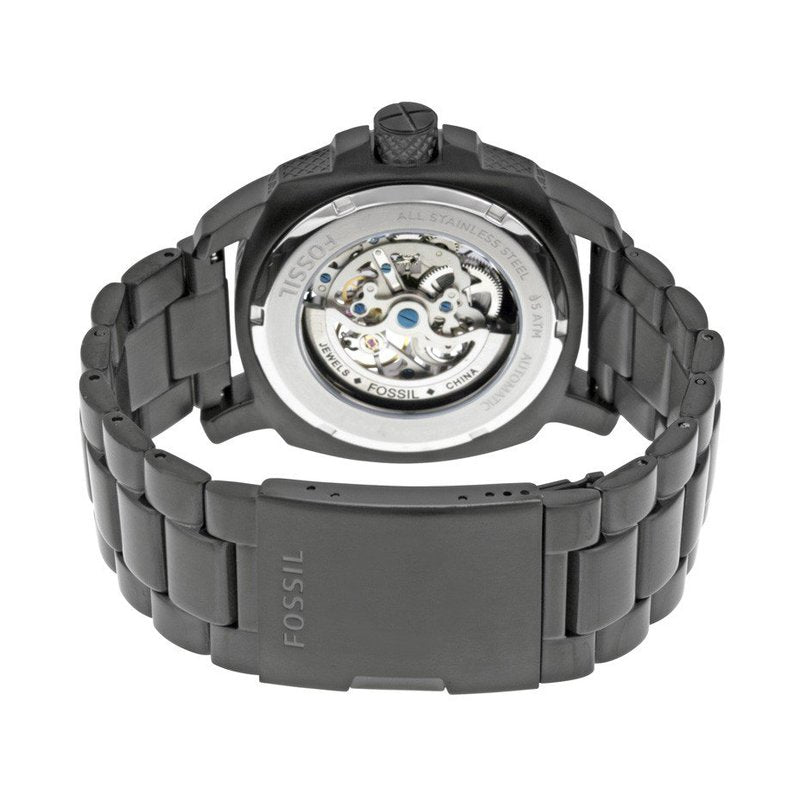 Fossil Modern Machine Automatic Silver Dial Black Steel Strap Watch for Men - ME3080