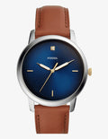 Fossil The Minimalist 3H Blue Dial Brown Leather Strap Watch for Men - FS5499