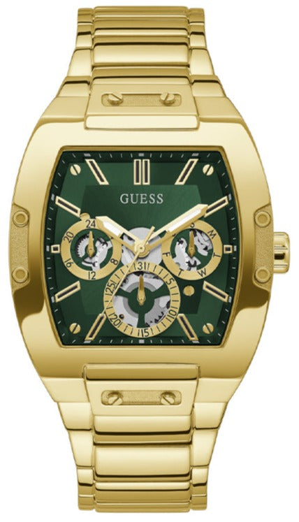 Guess Phoenix Multi Function Green Dial Gold Steel Strap Watch for Men - GW0456G3