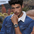 Guess Legacy Grey Dial Blue Silicone Strap Watch For Men - W1049G1