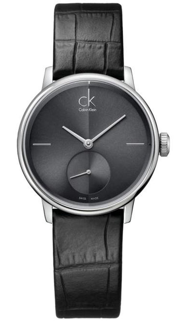 Calvin Klein Accent Black Dial Black Leather Strap Watch for Women  - K2Y2Y1C3