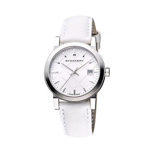 Burberry The City White Dial White Leather Strap Watch for Women - BU9128