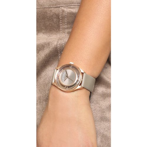 Marc Jacobs Tether Grey Dial Beige Leather Strap Watch for Women - MBM1375