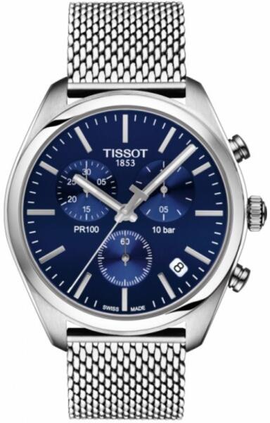 Tissot PR 100 Chronograph Blue Dial Silver Mesh Bracelet Watch for Men - T101.417.11.041.00