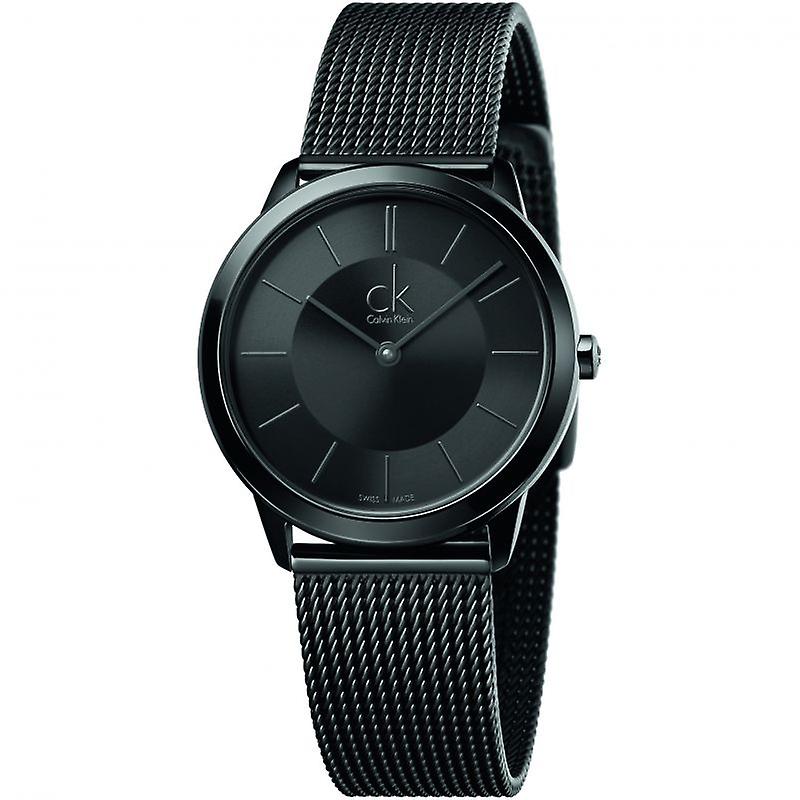 Calvin Klein Minimal Black Dial Black Mesh Bracelet Watch for Men - K3M224B1