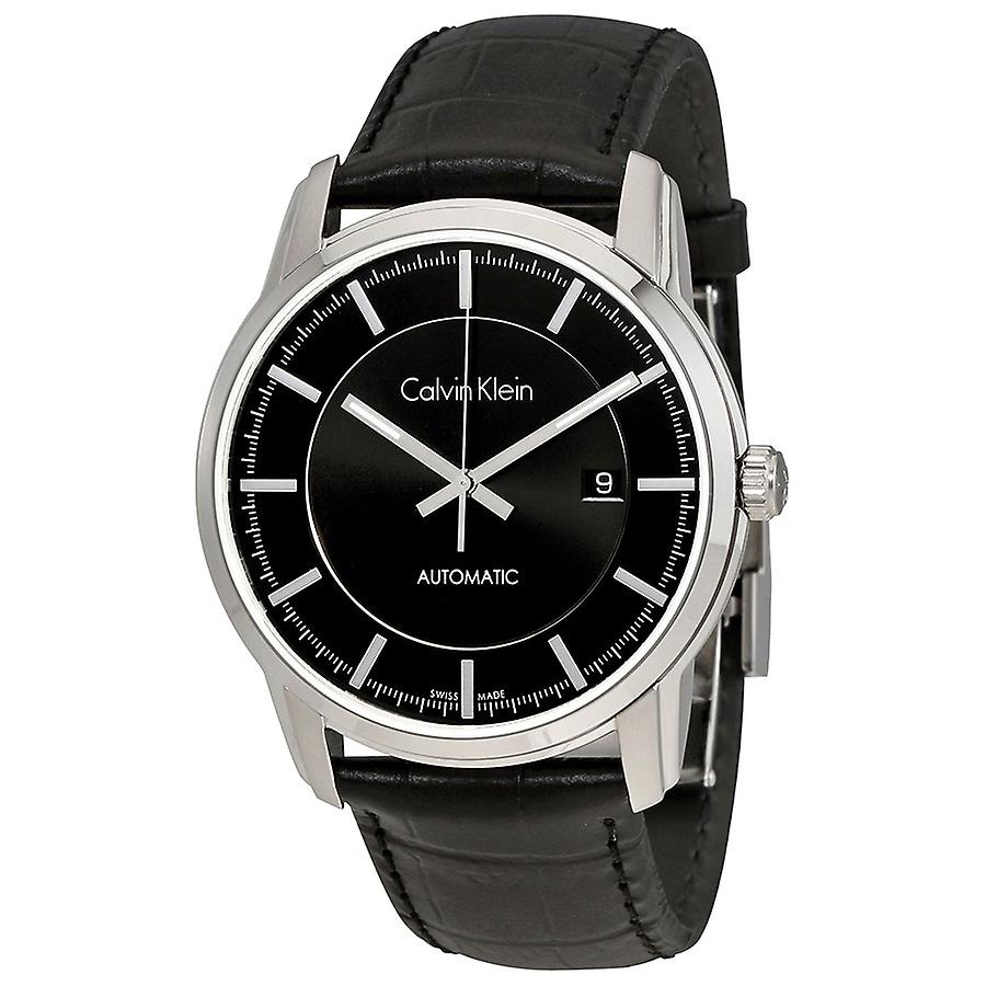 Calvin Klein Infinity Automatic Black Dial Black Leather Strap Watch for Men - K5S341C1