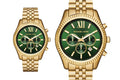 Michael Kors Lexington Chronograph Green Dial Gold Steel Strap Watch for Men - MK8446