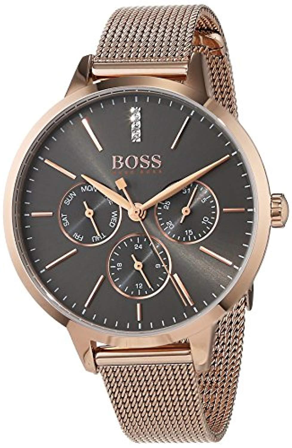 Hugo Boss Symphony Grey Dial Gold Mesh Bracelet Watch for Women - 1502424