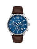 Hugo Boss Attitude Blue Dial Brown Leather Strap Watch for Men - 1513606