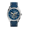 Fossil Machine Chronograph Blue Dial Blue Leather Strap Watch for Men - FS5262