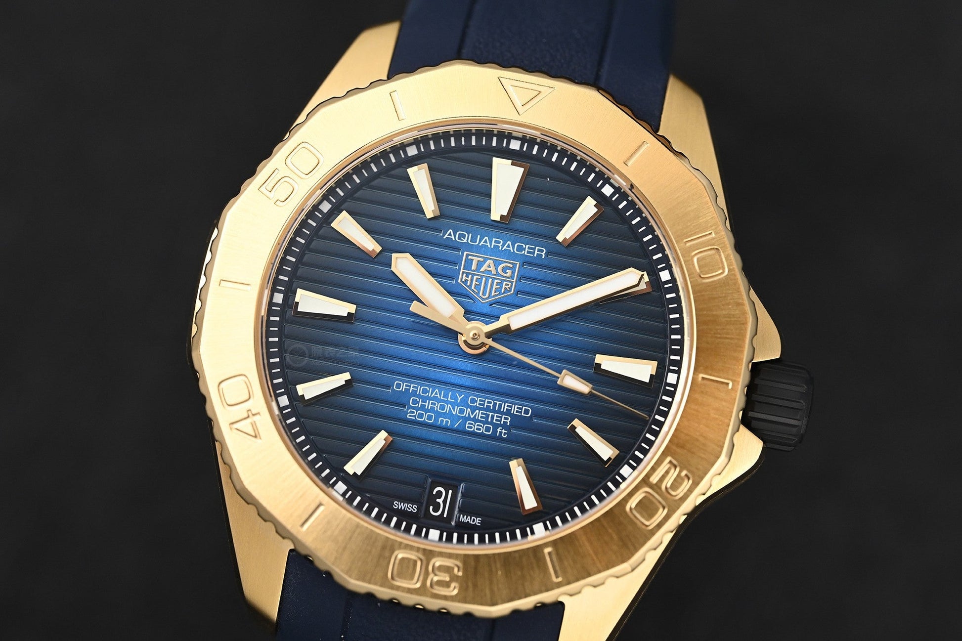 Tag Heuer Aquaracer Professional 200 Automatic 18K Yellow Gold Blue Dial Blue Rubber Strap Watch for Men - WBP5152.FT6210