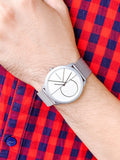 Calvin Klein Minimal White Dial Silver Mesh Bracelet Watch for Men - K3M5115X