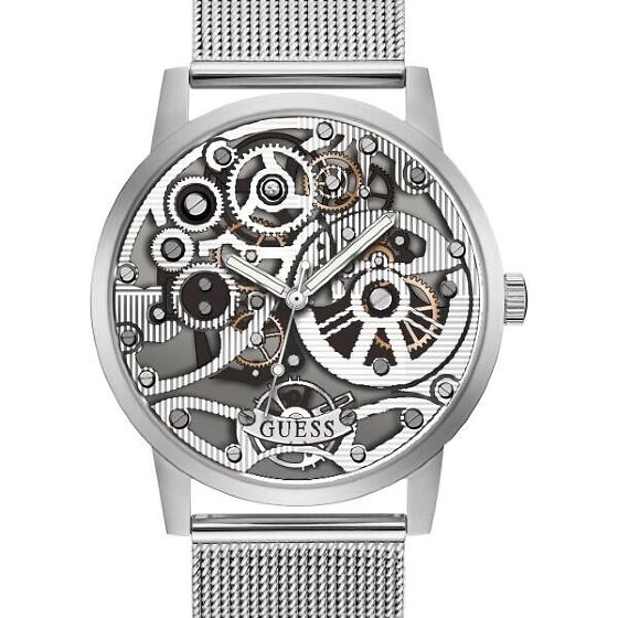 Guess Gadget Silver Dial Silver Mesh Bracelet Watch for Men - GW0538G1