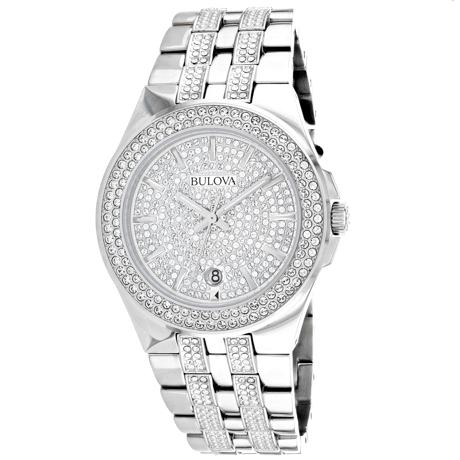 Bulova Crystal Pave Silver Dial Silver Steel Strap Watch for Men - 96B235