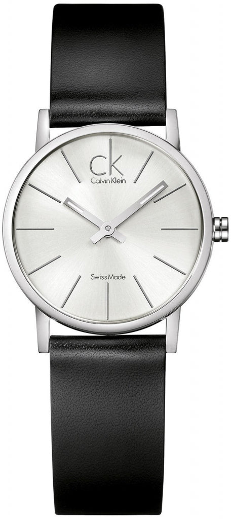 Calvin Klein Post Minimal Silver Dial Black Leather Strap Watch for Men - K7622185