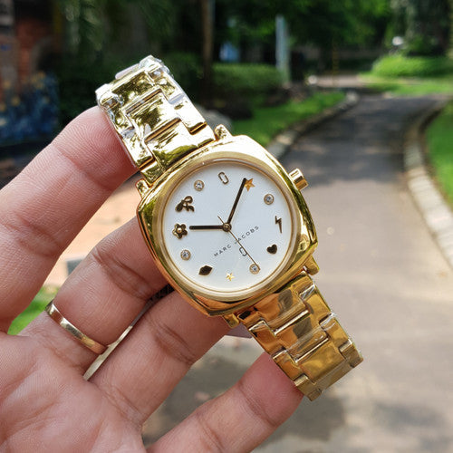 Marc Jacobs Mandy White Dial Gold Stainless Steel Strap Watch for Women - MJ3573