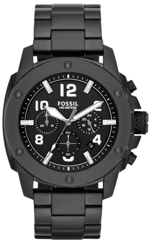 Fossil Machine Chronograph Black Dial Black Steel Strap Watch for Men - FS4927