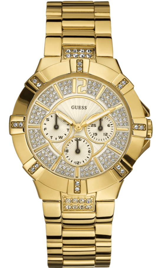 Guess Vista Diamonds Gold Dial Gold Steel Strap Watch for Women - W13573L1