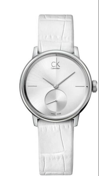 Calvin Klein Accent White Dial White Leather Strap Watch for Women - K2Y231K6