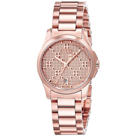 Gucci G Timeless Quartz Rose Gold Dial Rose Gold Steel Strap Watch For Women - YA126567