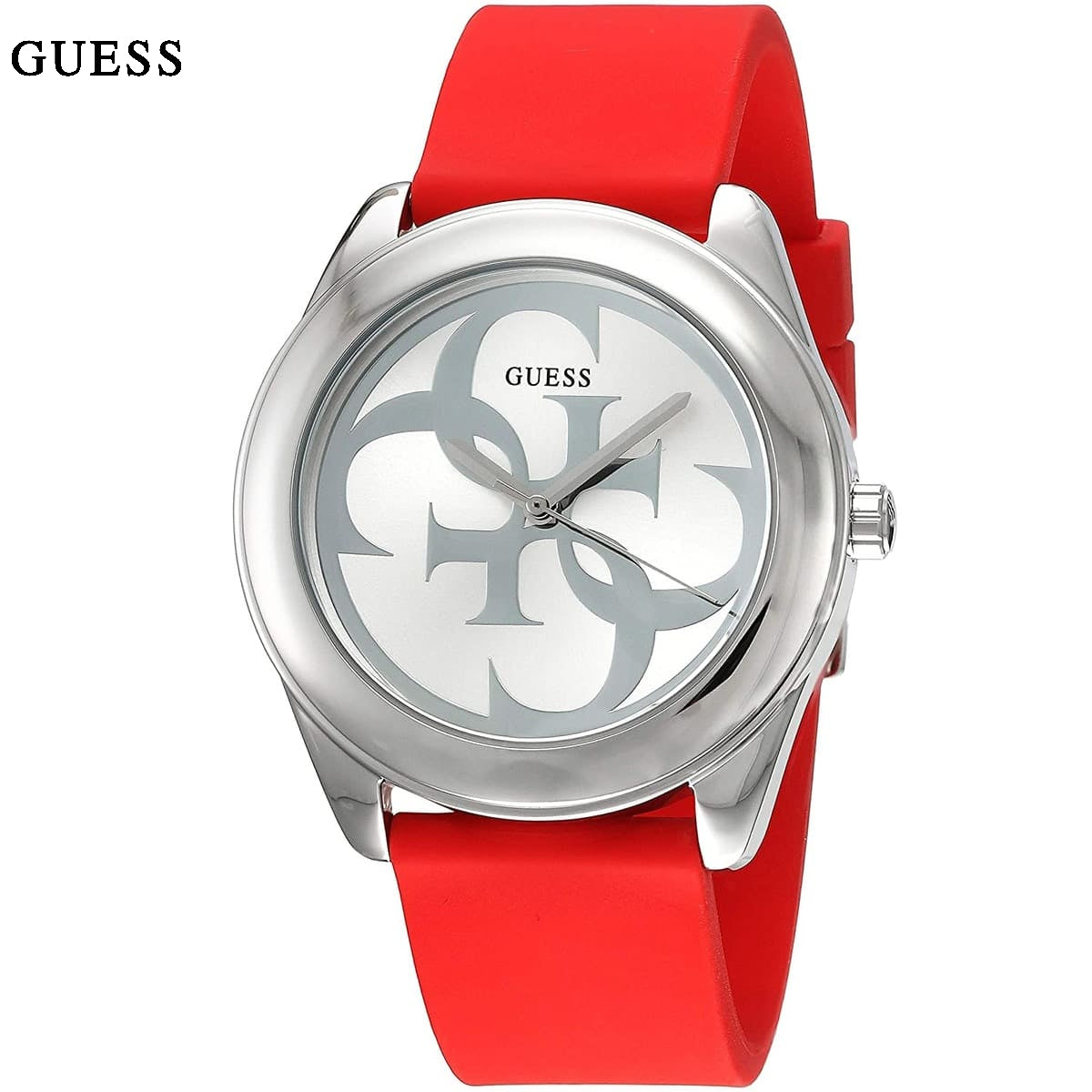 Guess G-Twist Silver Dial Red Rubber Strap Watch for Women - W0911L9