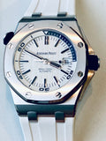 Audemars Piguet Royal Oak Offshore Diver White Dial White Rubber Strap Watch for Men - 15710ST.OO.A010CA.01