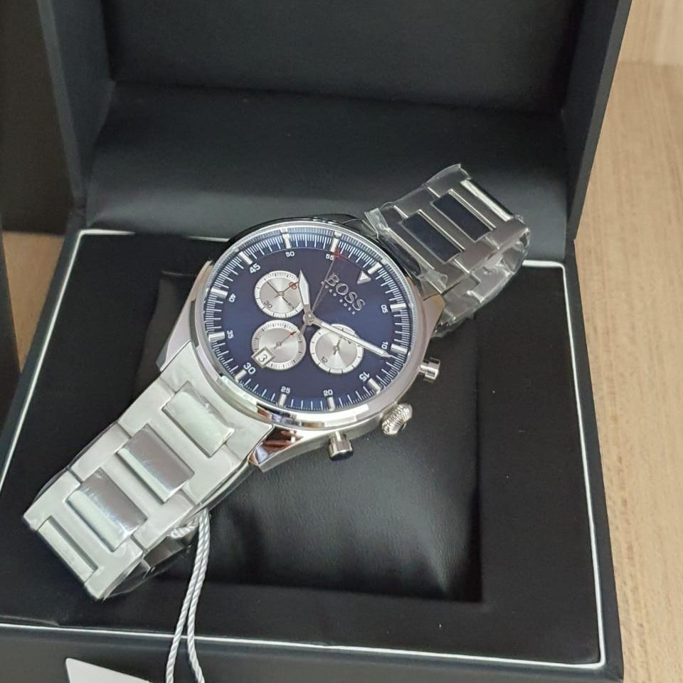 Hugo Boss Trophy Chronograph Blue Dial Silver Steel Strap Watch for Men - 1513630