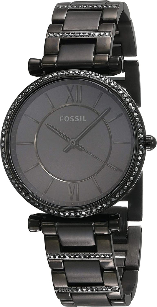 Fossil Carlie Black Dial Black Steel Strap Watch for Women - ES4488