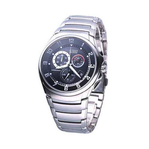 Citizen Eco-Drive Chronograph Black Dial Silver Stainless Steel Watch For Men - AT0690-55E