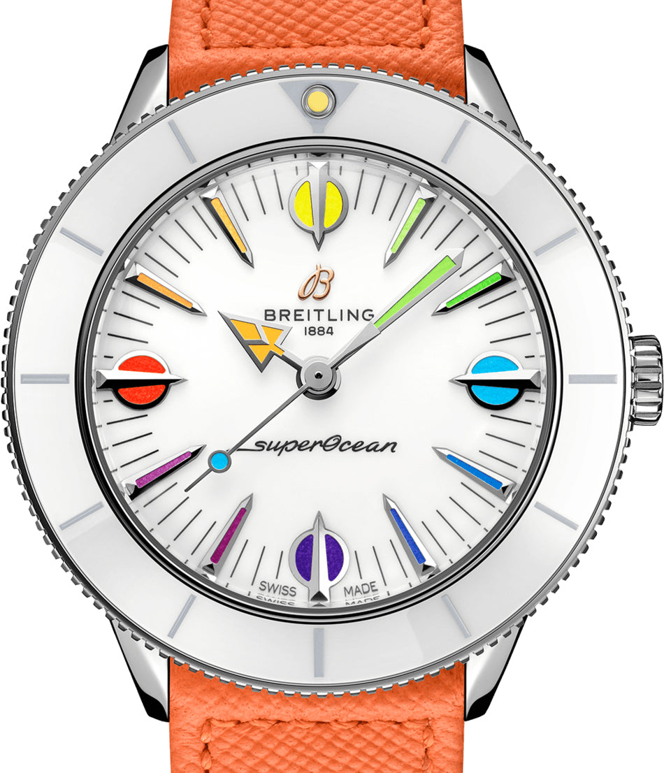 Breitling Superocean Heritage '57 Pastel Paradise White Dial Orange Leather Watch for Women - A10340A11A1X1