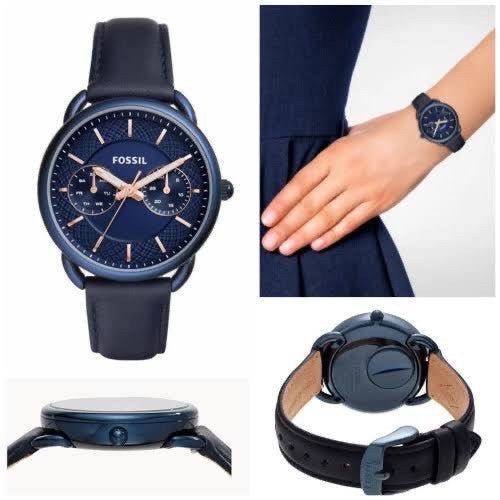 Fossil Tailor Blue Dial Blue Leather Strap Watch for Women - ES4092