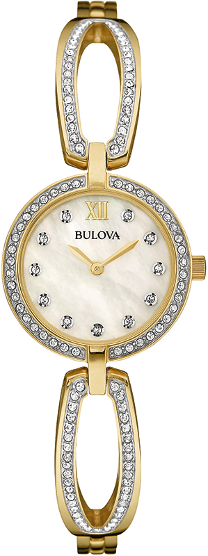 Bulova Crystal Collection Mother of Pearl Dial Gold Steel Strap Watch for Women - 98L225