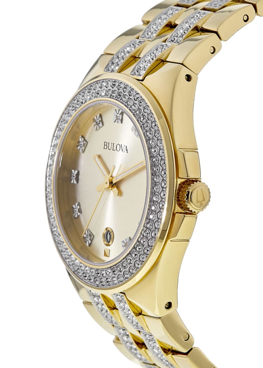 Bulova Crystal Collection Champagne Dial Two Tone Steel Strap Watch for Women - 98B174