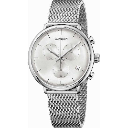 Calvin Klein City Chronograph White Dial Silver Mesh Bracelet Watch for Men - K2G27126