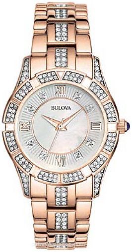 Bulova Crystal Mother of Pearl Dial Rose Gold Steel Strap Watch for Women - 98L197