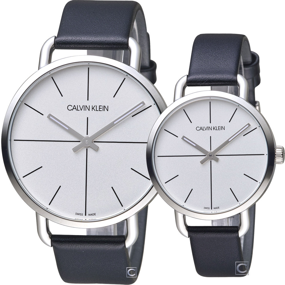 Calvin Klein Evan White Dial Black Leather Strap Watch for Women - K7B231CY