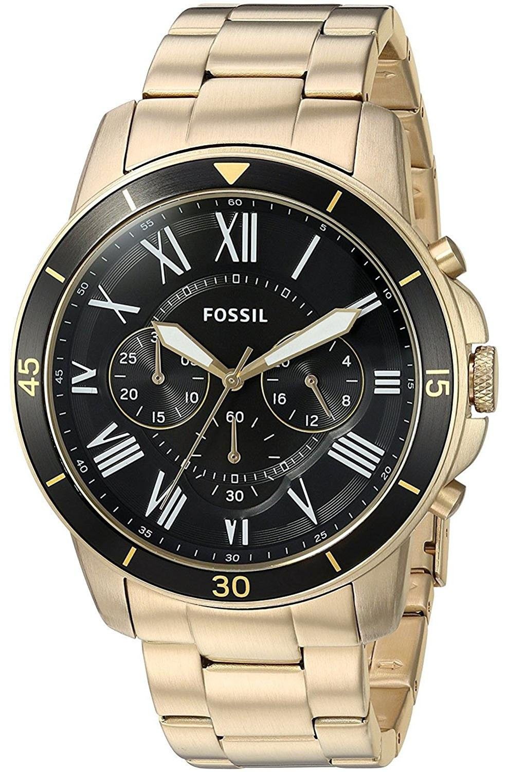 Fossil Inscription Automatic Black Dial Gold Steel Strap Watch for Men - FS5267