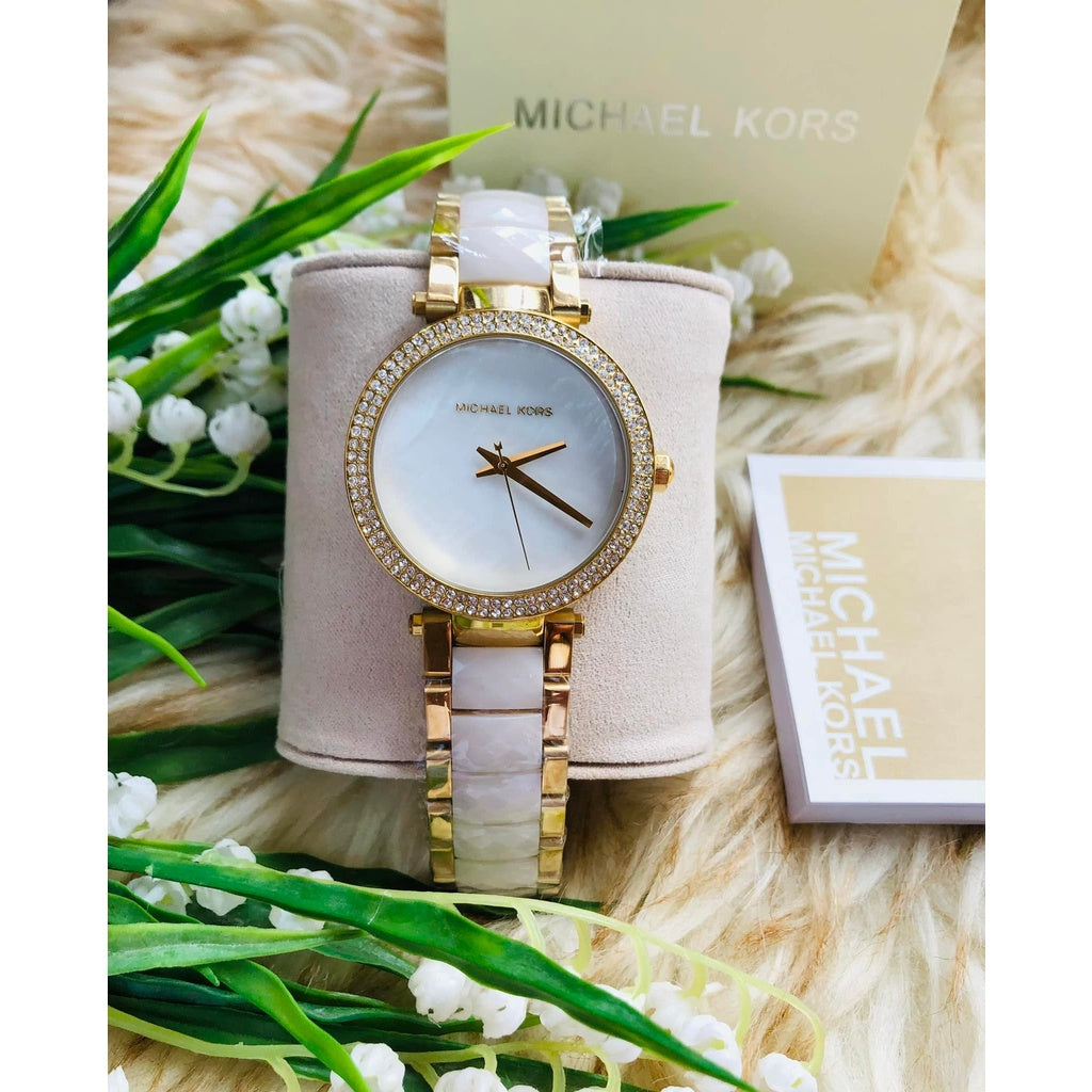 Michael Kors Parker Mother of Pearl Dial Two Tone Steel Strap Watch for Women - MK6400