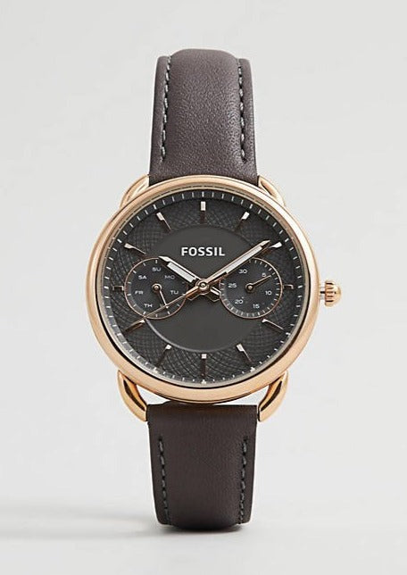 Fossil Tailor Grey Dial Grey Leather Strap Watch for Women - ES3913