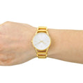 Calvin Klein Stately Silver Dial Gold Steel Strap Watch for Women - K3G23526