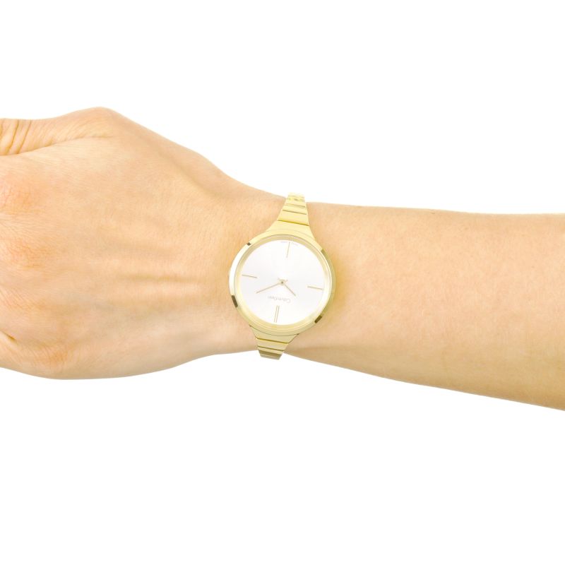 Calvin Klein Lively Silver Dial Gold Steel Strap Watch for Women - K4U23526