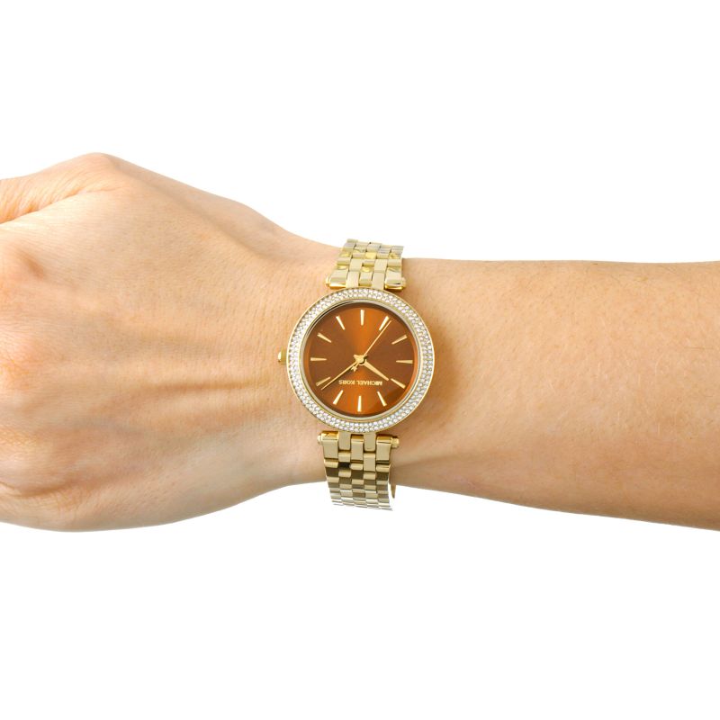 Michael Kors Darci Amber Dial Gold Steel Strap Watch for Women - MK3408