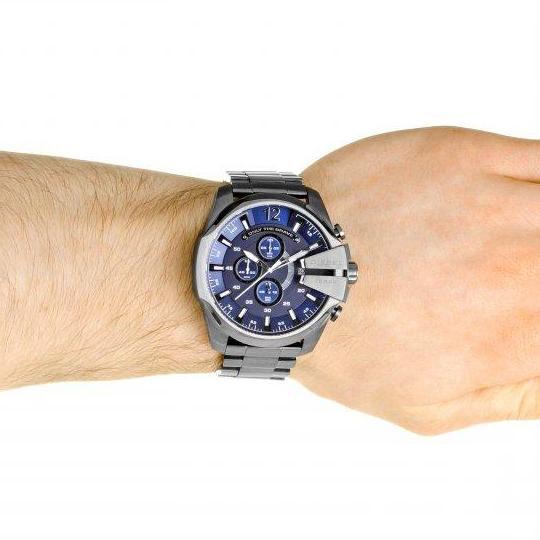 Diesel Mega Chief Chronograph Blue Dial Black Stainless Steel Watch For Men - DZ4329